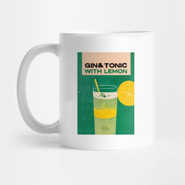 Gin Tonic Retro Poster G&T with Lemon Bar Prints, Vintage Drinks, Recipe, Wall Art by BetterManufaktur